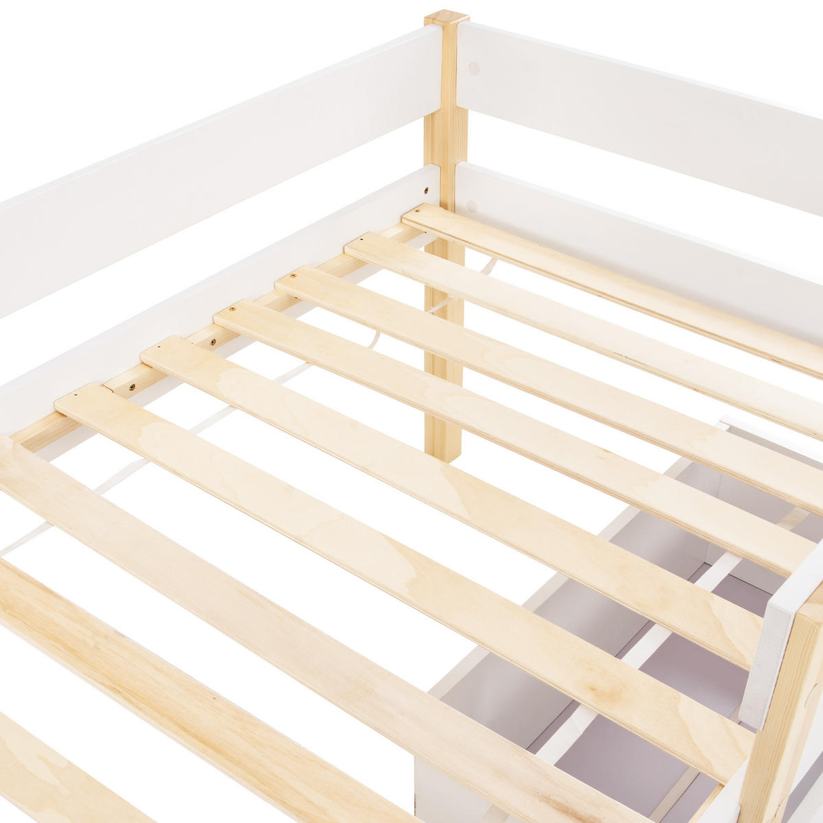 KINDEREINZELBETTEN aus Kiefer-Massivholz 90x190 cm in Weiß mit Schubladen & Rausfallschutz - Weiß, Holz (90/190cm) - Modfu