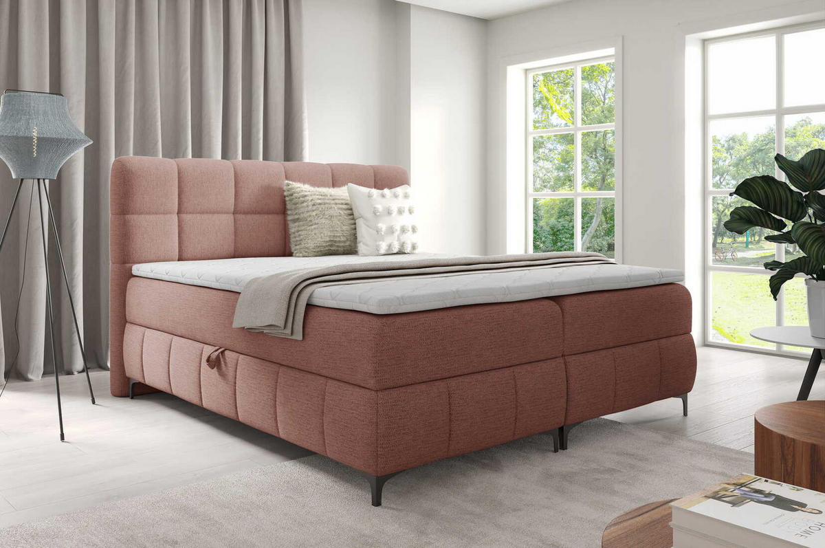 BOXSPRINGBETT 200x200 Altessa mit Bettkasten, Matratze, Topper, Puderrosa - Hellrosa, Holz/Textil (200/200cm) - Emporius