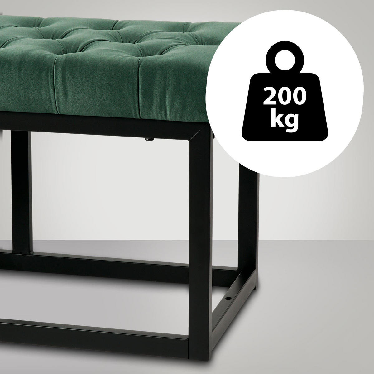 SITZBANK 150/37 cm Samt grün - Schwarz/Grün, Textil/Metall (150/42/37cm) - CLP