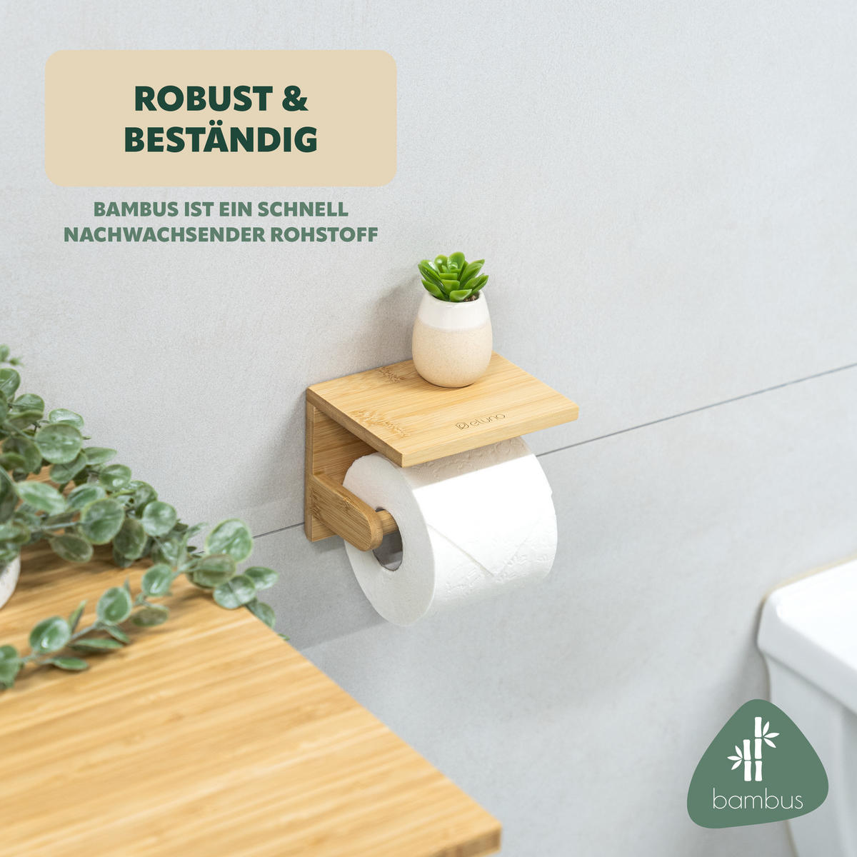 TOILETTENPAPIERHALTER, Bambus, zum Kleben - Braun, Holz (20/4/11.5cm) - eluno