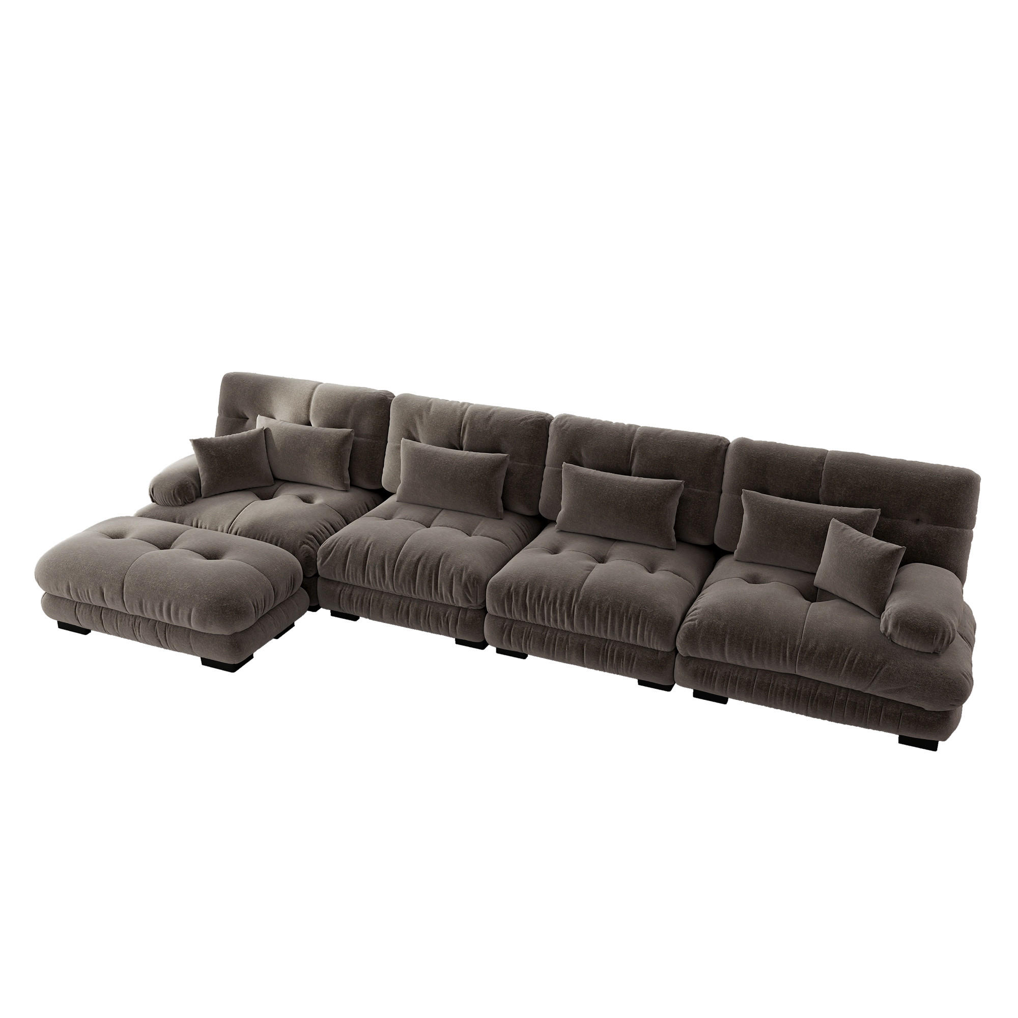ECKSOFA DE-34065 modular 4-Sitzer Braun - Braun, Holz (145/406cm) - ComfortXL