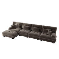 ECKSOFA DE-34065 modular 4-Sitzer Braun - Braun, Holz (145/406cm) - ComfortXL