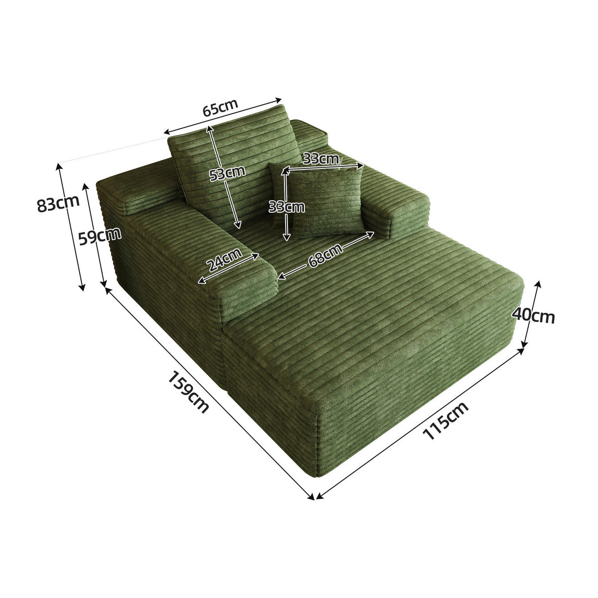 SCHLAFSOFA DE-34763 mit tiefer Sitzfläche Grün - Grün, Textil (159/60/115cm) - ComfortXL