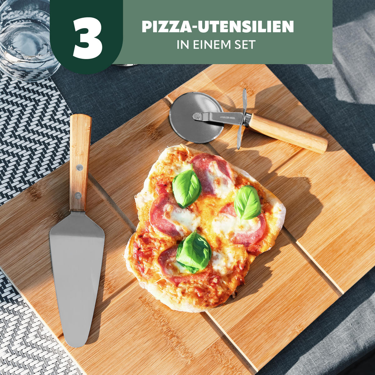 PIZZASERVIER 3er-Set, Edelstahl und Bambus - Braun, Holz (40/30cm) - bremermann