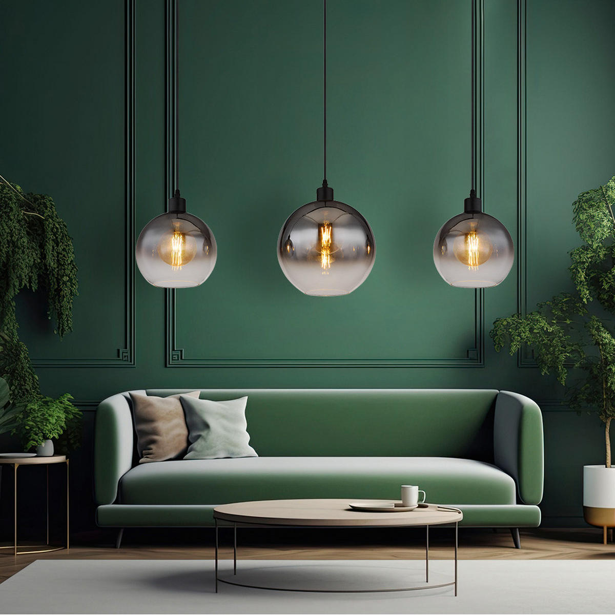 HÄNGELEUCHTE Rauchglas Grau 3-flammig - Grau, Glas (95/25/120cm) - Globo Lighting