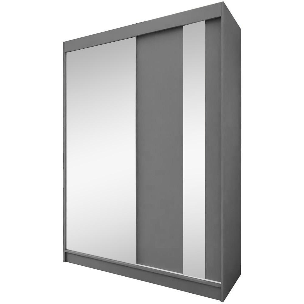 SCHWEBETÜRENSCHRANK Gaja 160/216/61 Graphitfarben mit Spiegel und Schubladeneinsätze - Graphitfarben, Holzwerkstoff (160/216/61cm) - Beautysofa