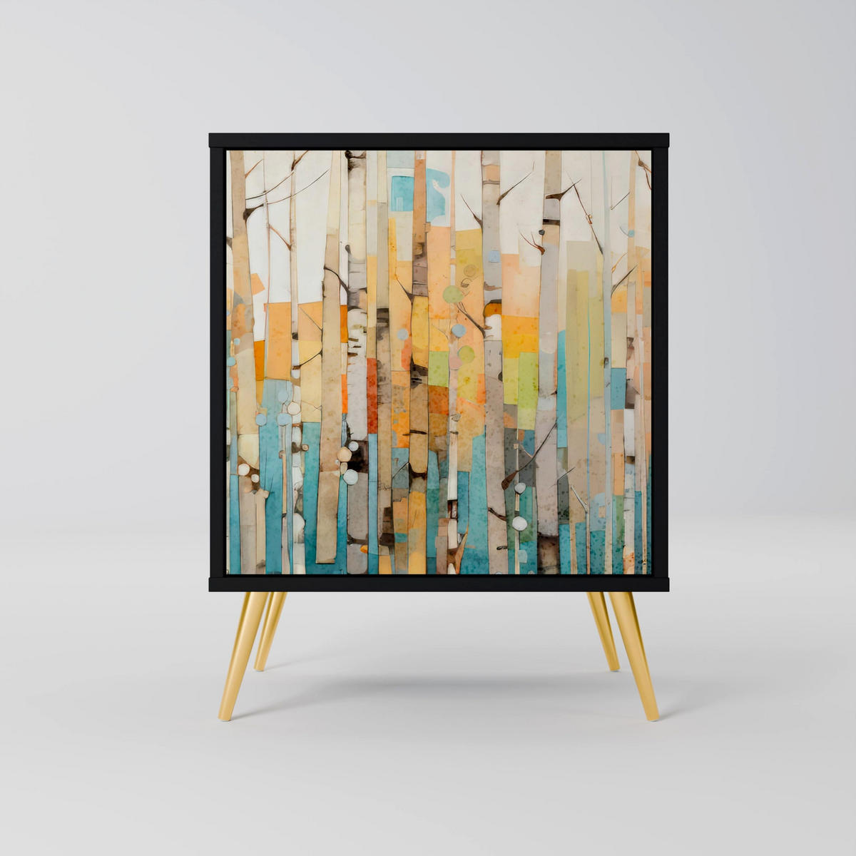 SIDEBOARD BIRCH KALEIDOSCOPE, Schwarz, 57,5x42x72,5 cm, Schwarze Metallfüße - Multicolor/Schwarz, Holzwerkstoff/Metall (57.5/72.5/42cm) - SpaceRebels