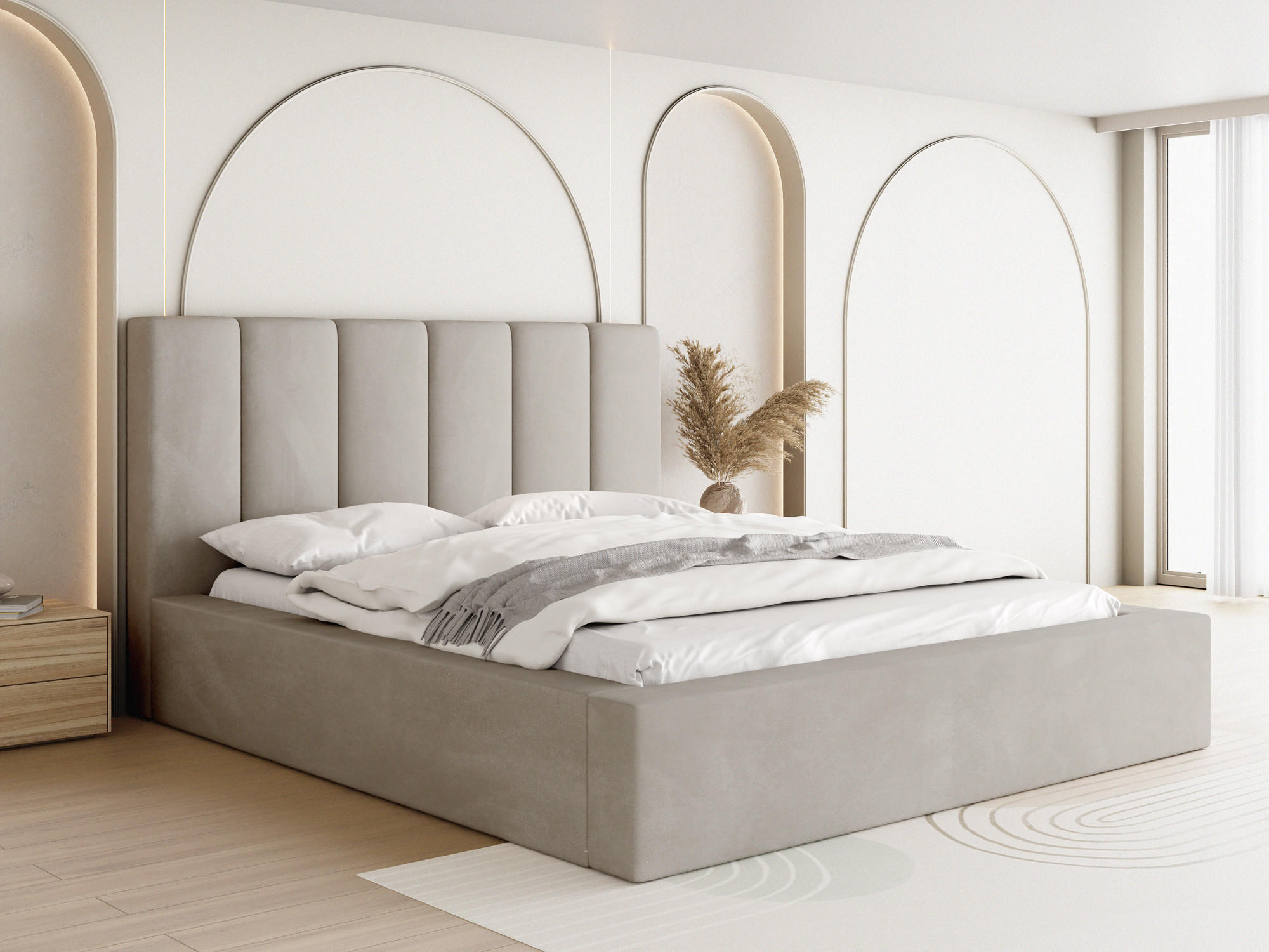 POLSTERBETT Amira mit Bettkasten, Beige Samt 120x200 cm - Ecru/Beige, Holz/Holzwerkstoff (120/200cm) - WFL GROUP