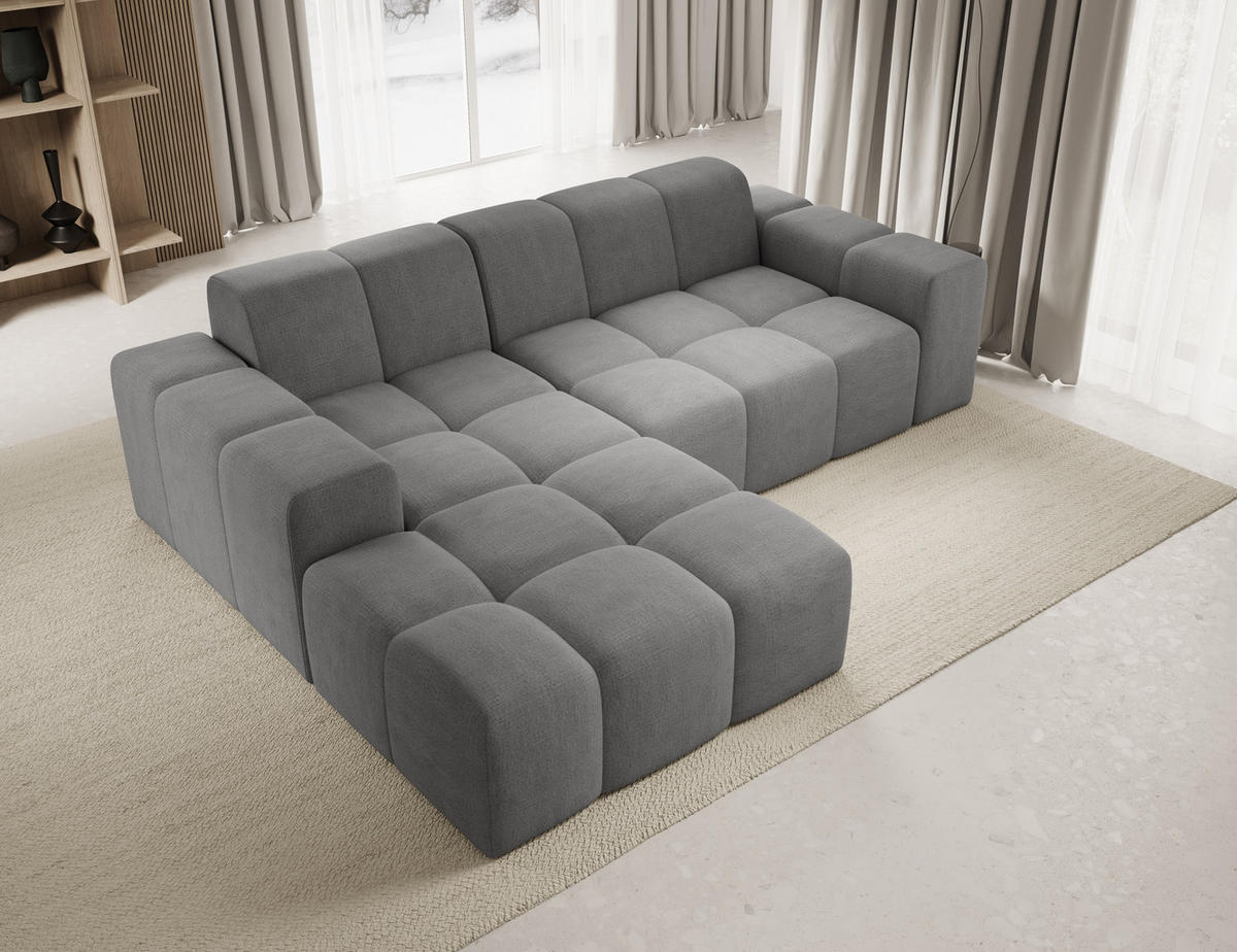 ECKSOFA Fogo mit Hocker, Couch L-Form, Sofa Links, Veloursstoff, 245x68x180 cm, Grau - Grau, Holz/Textil (180/245cm) - PROMETO Möbel