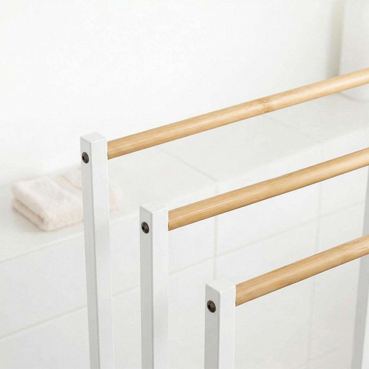 HANDTUCHSTÄNDER - Weiß, Holz/Textil (45/76/21.5cm) - Relaxdays