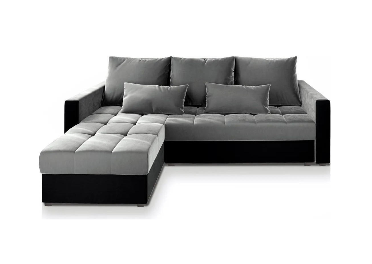 ECKSOFA KOS PIK Hellgrau Plüsch-Stoff mit Schlaffunktion - Anthrazit/Hellgrau, Holz (220/140cm) - MASSENO