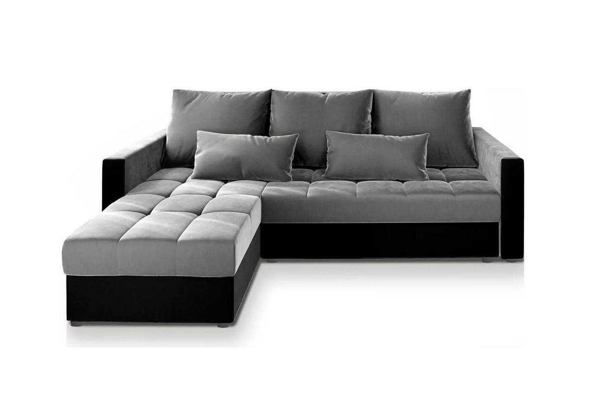 ECKSOFA KOS PIK Hellgrau Plüsch-Stoff mit Schlaffunktion - Anthrazit/Hellgrau, Holz (220/140cm) - MASSENO