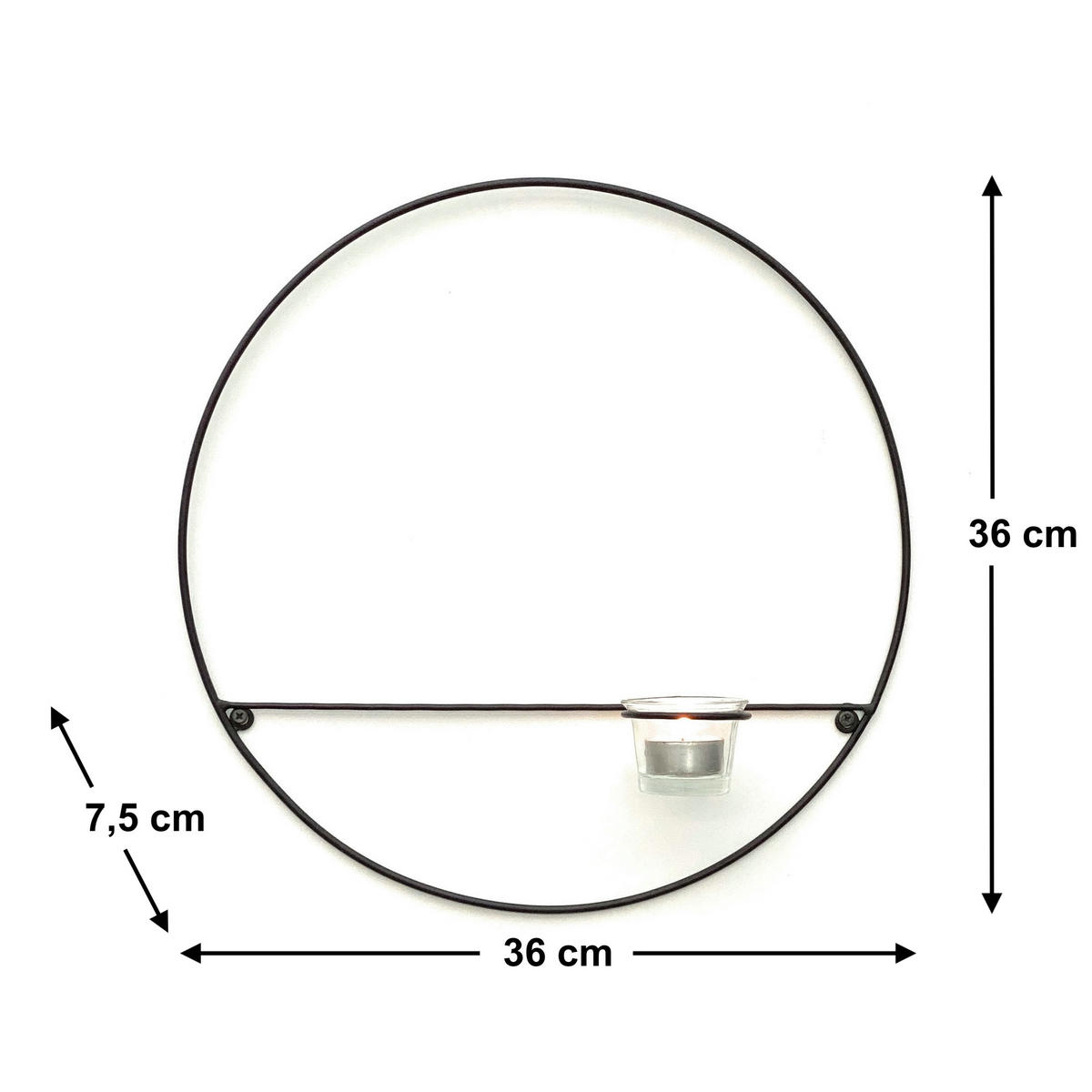 WANDTEELICHTHALTER Rund Metall Schwarz 36/7,5/36 cm - Schwarz, Metall (36cm) - DanDiBo