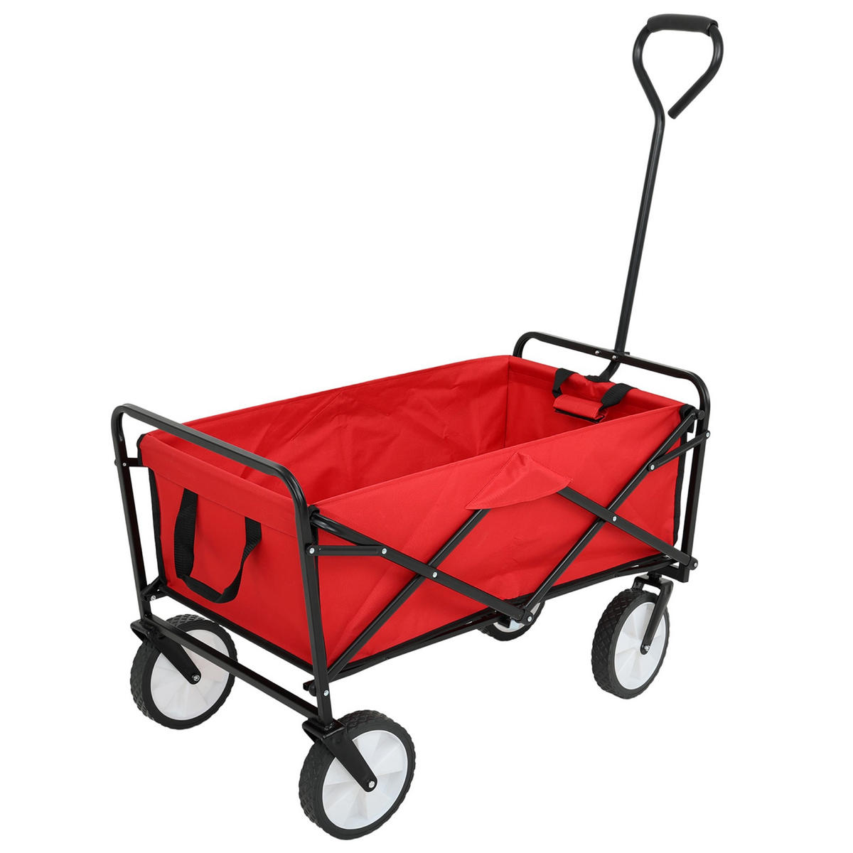 CĂRUCIOR DIN LEMN TIP VAGON, se poate strânge, cu capacitate de încărcare de 110 kg - roșu, material textil (50/59/50cm) - RAUMHIRSCH FURNITURE