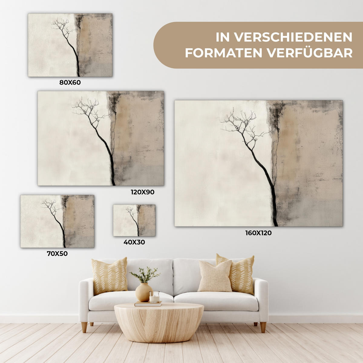 LEINWANDBILD Wabi sabi - Pflanze - Beige 40x30 cm - Taupe, Textil (40/30cm) - MuchoWow