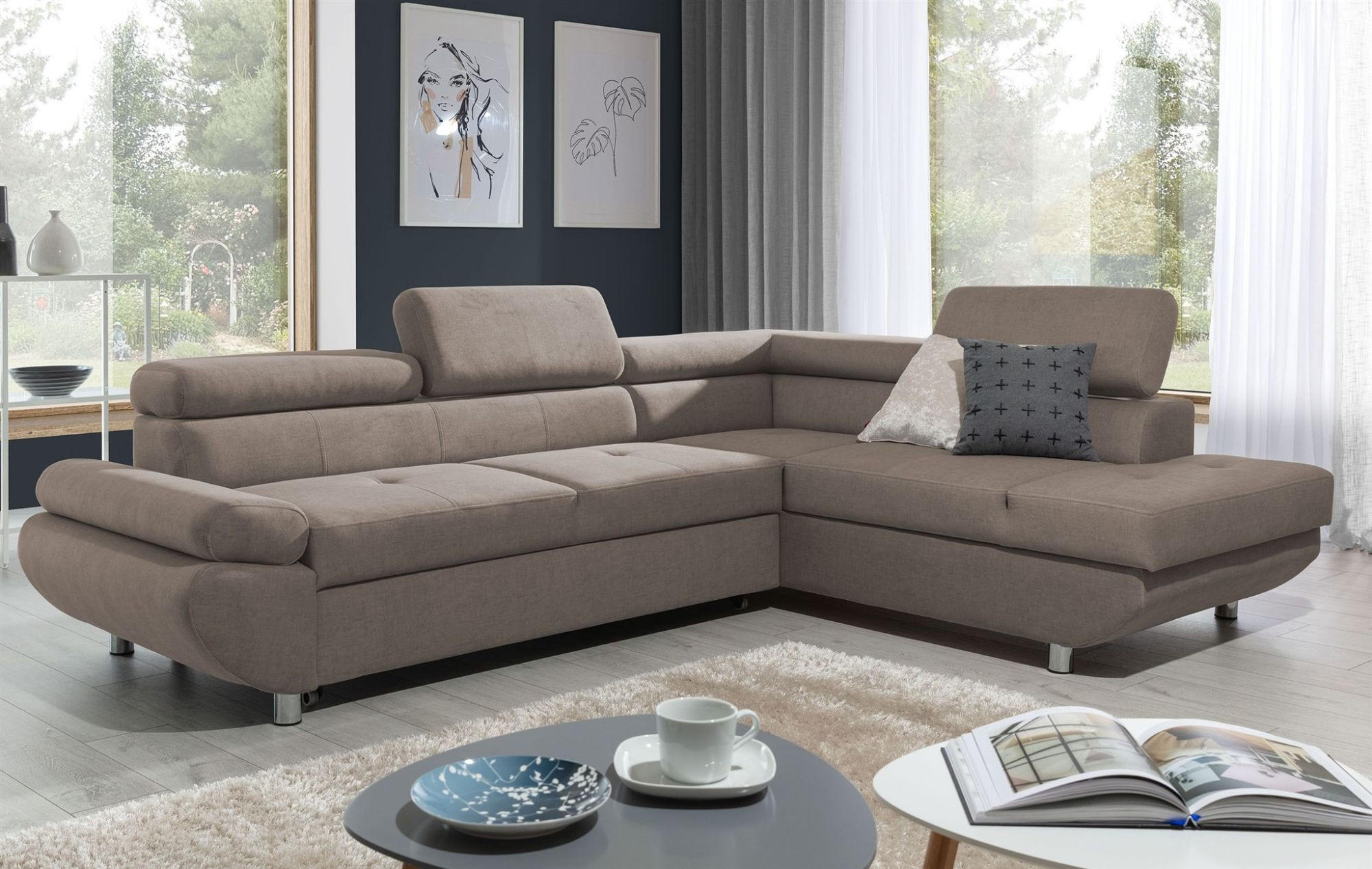ECKSOFA Schlafsofa Panos In Esito - Beige, Holzwerkstoff/Textil (275/210cm) - Fun Möbel