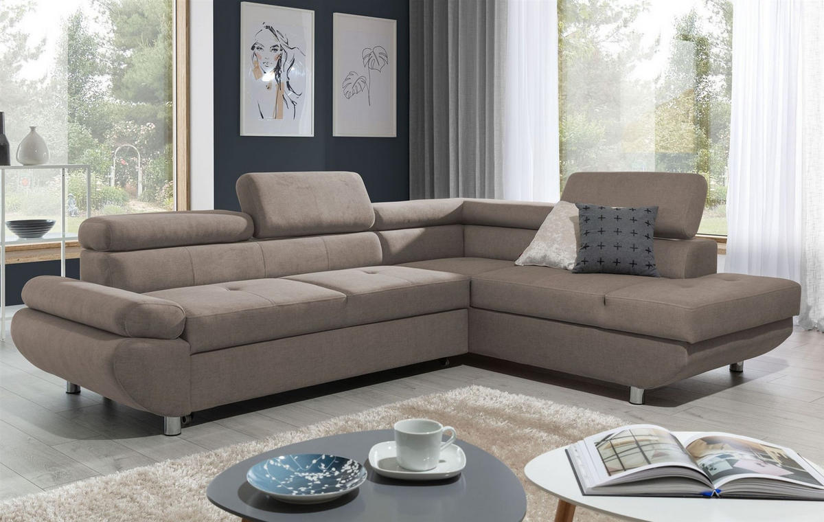 ECKSOFA Schlafsofa Panos In Esito - Beige, Holzwerkstoff/Textil (275/210cm) - Fun Möbel