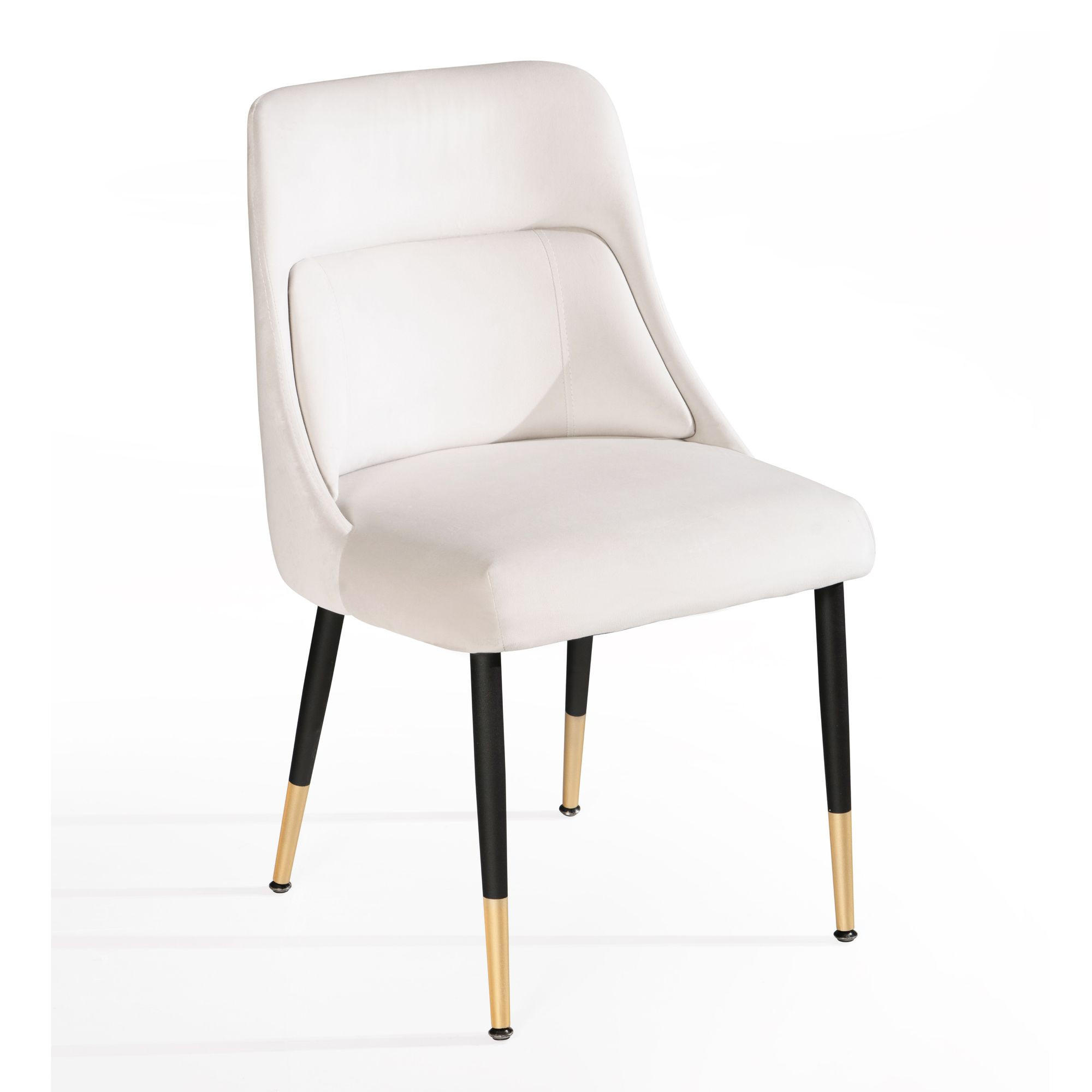 ESSZIMMERSTUHL Samtbezug mit integriertem Rückenkissen und Metallgestell Schalenform Modern gepolstert, Beige 49x56x85 cm - Beige/Schwarz, Textil/Metall (49/85/56cm) - KADIMA DESIGN