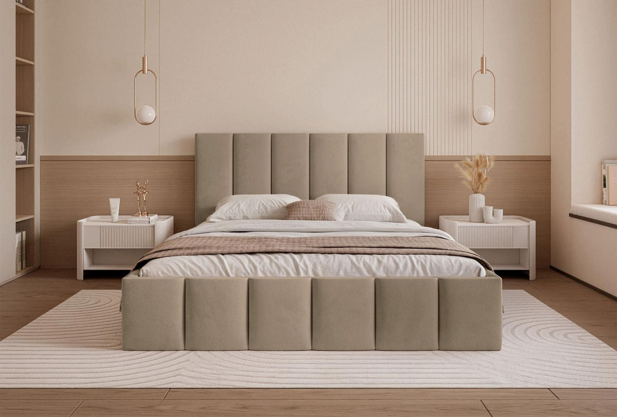 POLSTERBETT Sarafino Dunkelbeige Samt 180x200 cm - Cappuccino, Textil (180/200cm) - Selsey