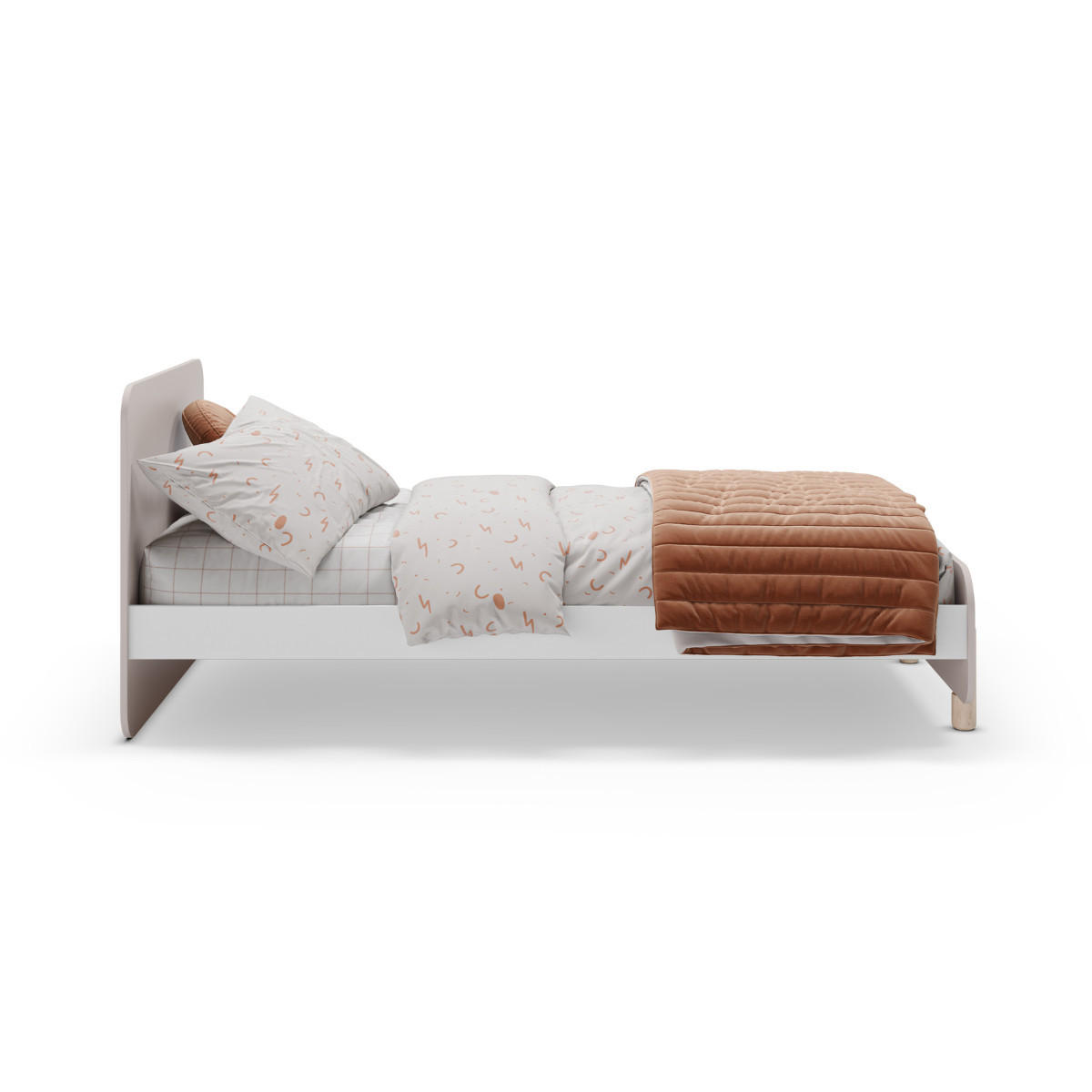 BETT 90x190 cm in creme glänzendem Dekor und hellem Holz 106,5/195,4/90/45 cm - Beige, Holz (190/90cm) - Calicosy