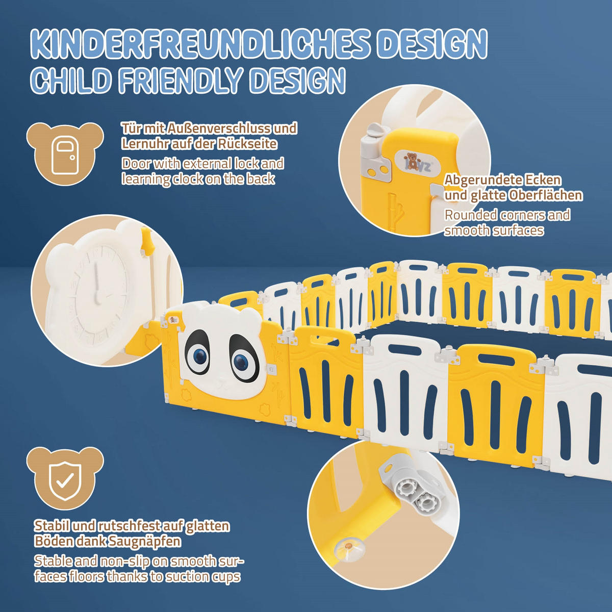 LAUFGITTER Baby faltbar 240 x 240 cm - Gelb, Kunststoff (240/53/240cm) - Joyz