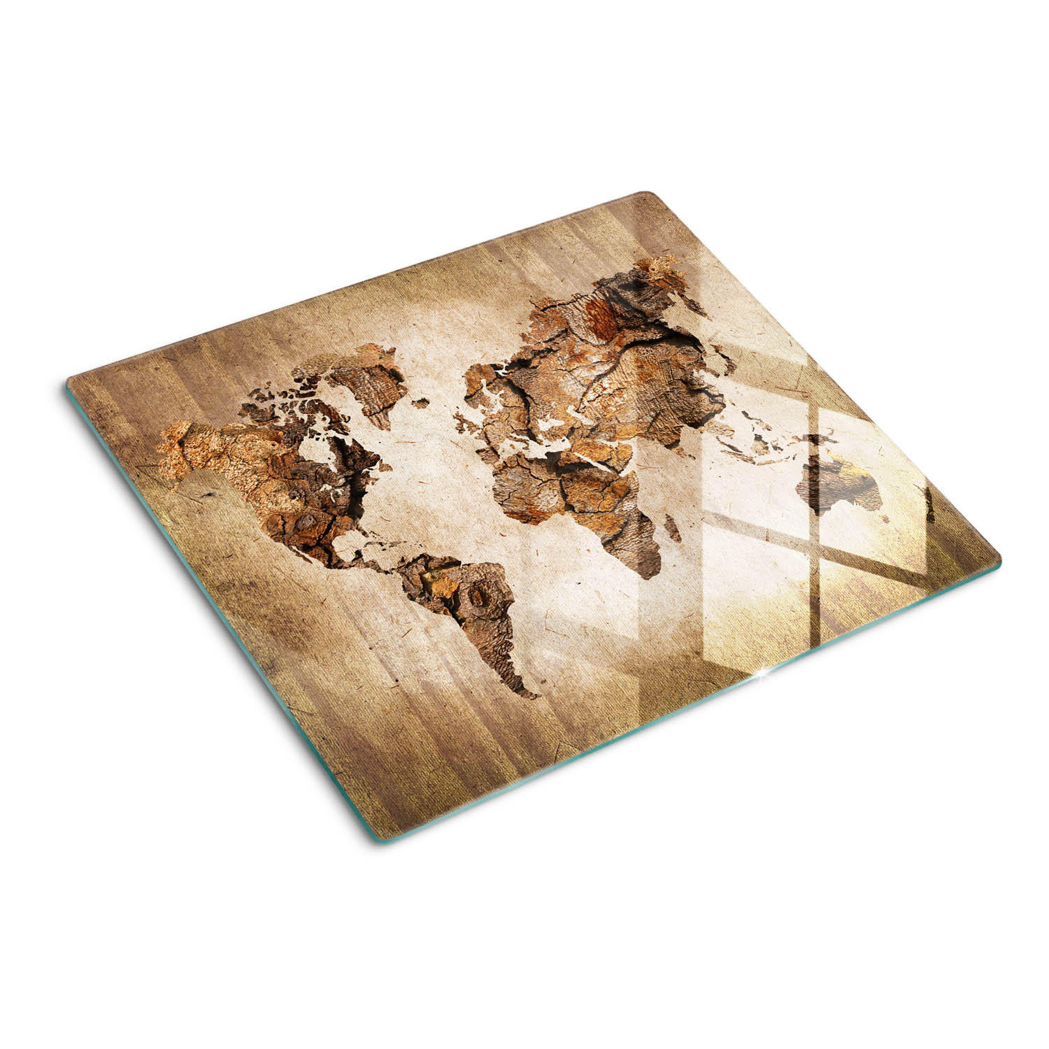 GLASPLATTE 60x52 cm Weltkarte aus Holz - Braun, Glas (60/0.4/52cm) - TULUP