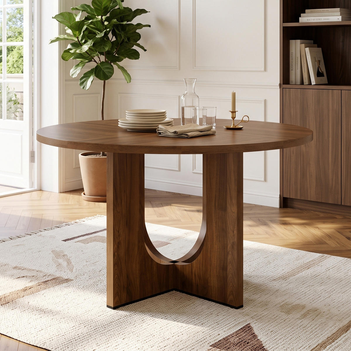 ESSTISCH in Walnussfarben mit runder Tischplatte für Esszimmer, B120/T120/H75 cm - Walnussfarben, Holzwerkstoff (120/120/75cm) - STILVORA