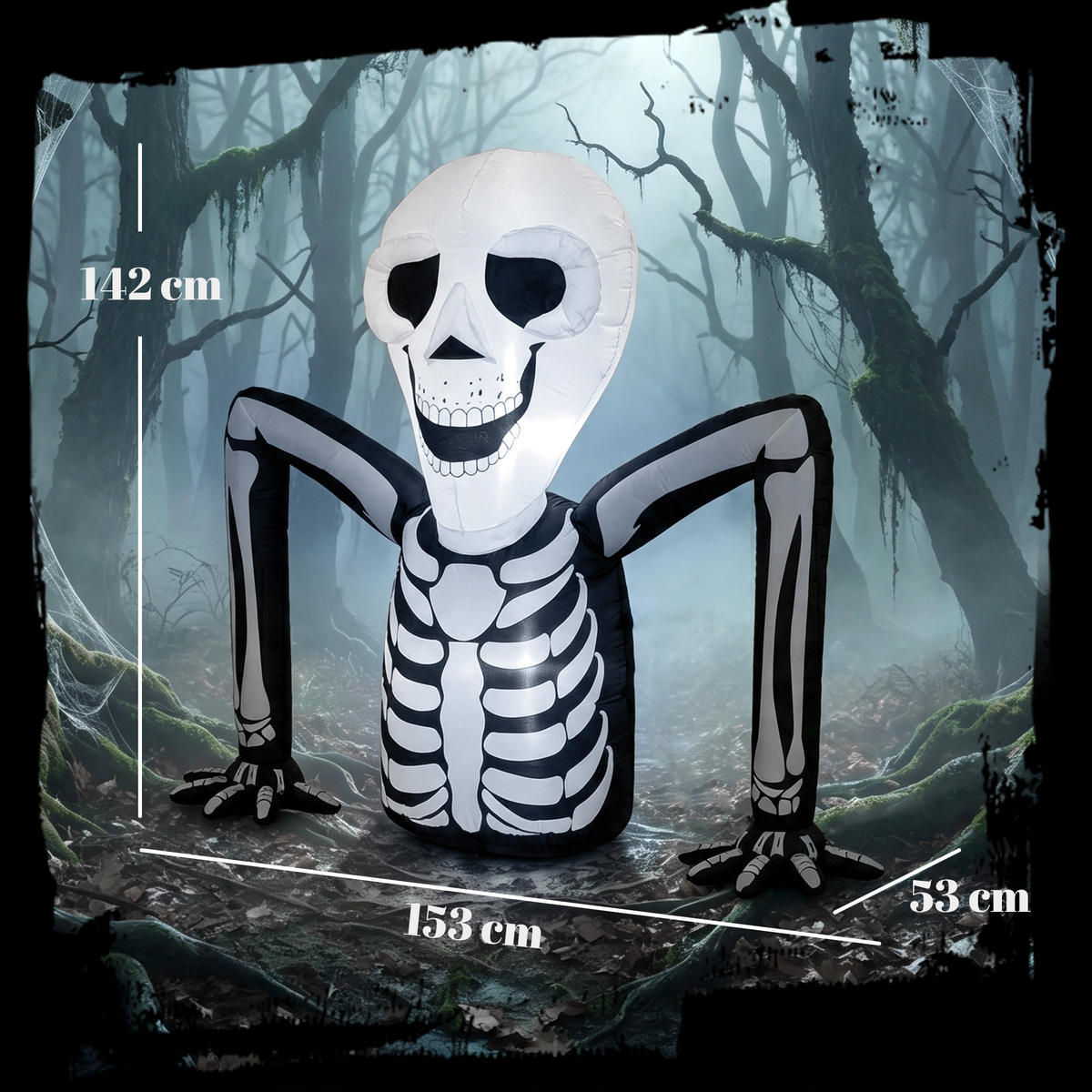 AUFBLASBARES-HALLOWEEN-SKELETT Polyester Schwarz - Weiß, Textil (53/142/153cm) - Outsunny