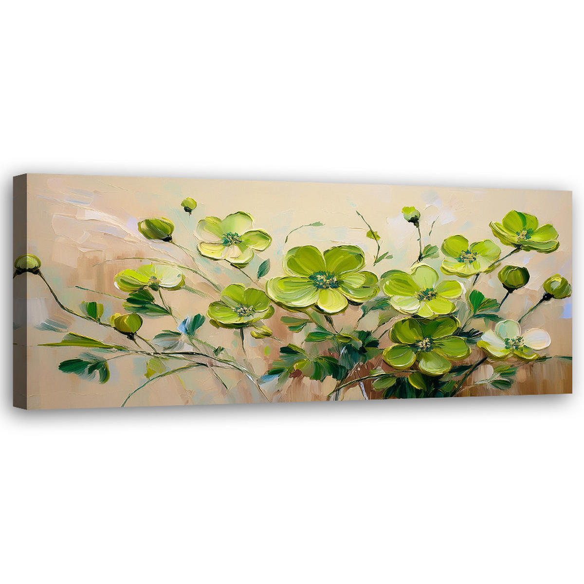 WANDBILD grün blühende blumenpflanzen - Grün, Textil (90/30cm) - Feeby