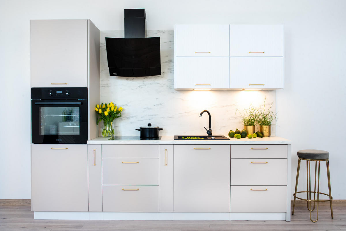 KÜCHENZEILE 270 cm KS8-G270 - MAX & KATE - Elegante Lösung - Beige/Goldfarben, Holz/Holzwerkstoff (270/213.3/56cm) - Royal24_Markt