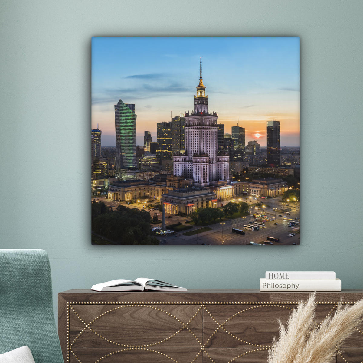 LEINWANDBILD Polen - Sonne - Warschau 90x90 cm - Blau, Textil (90/90cm) - MuchoWow