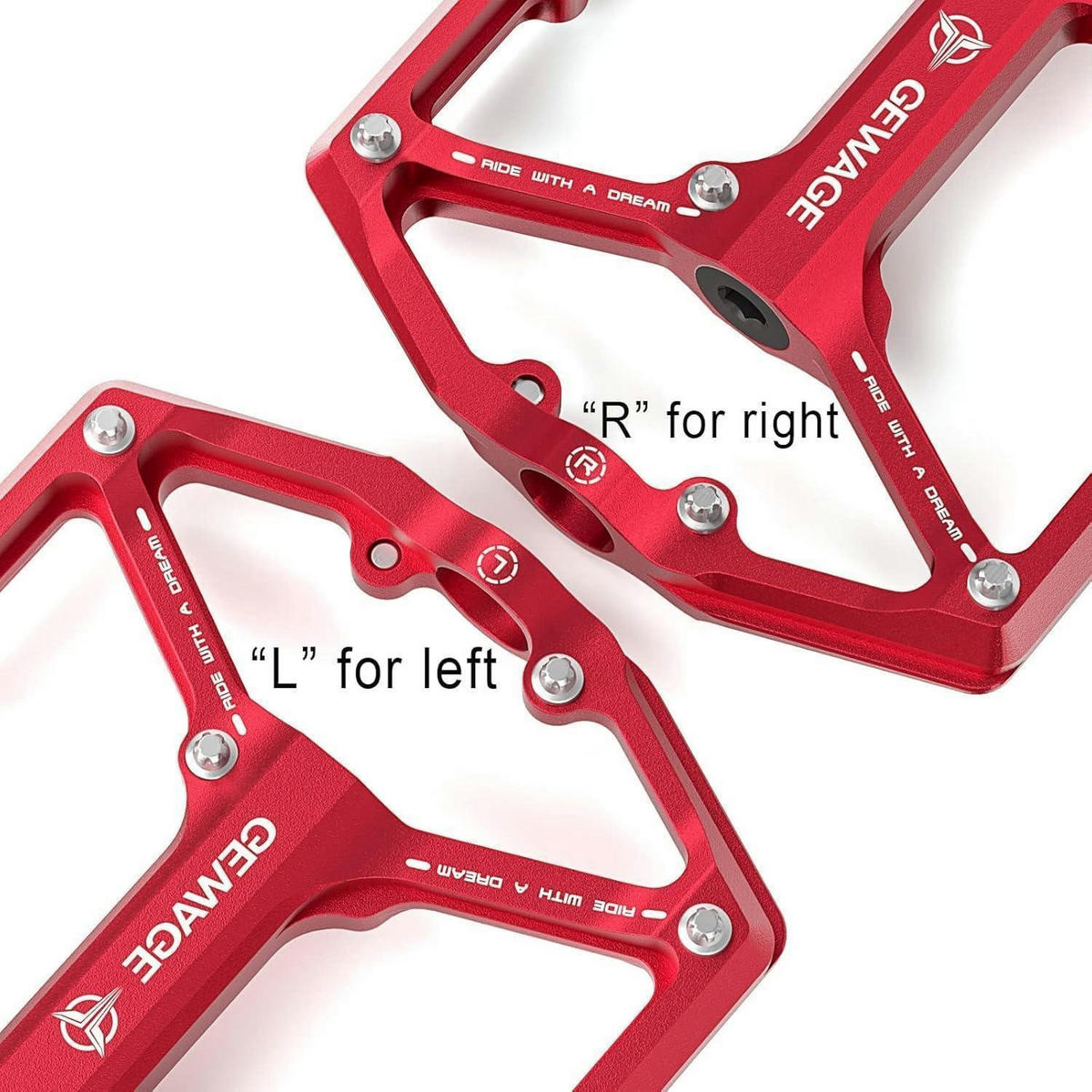 FAHRRADPEDALE Rennrad/Mountainbike CNC-gefräst Rot 9/16 Zoll 3 Lager mit Anti-Rutsch-Nägeln - Rot, Metall (10/1.5/10.4cm)