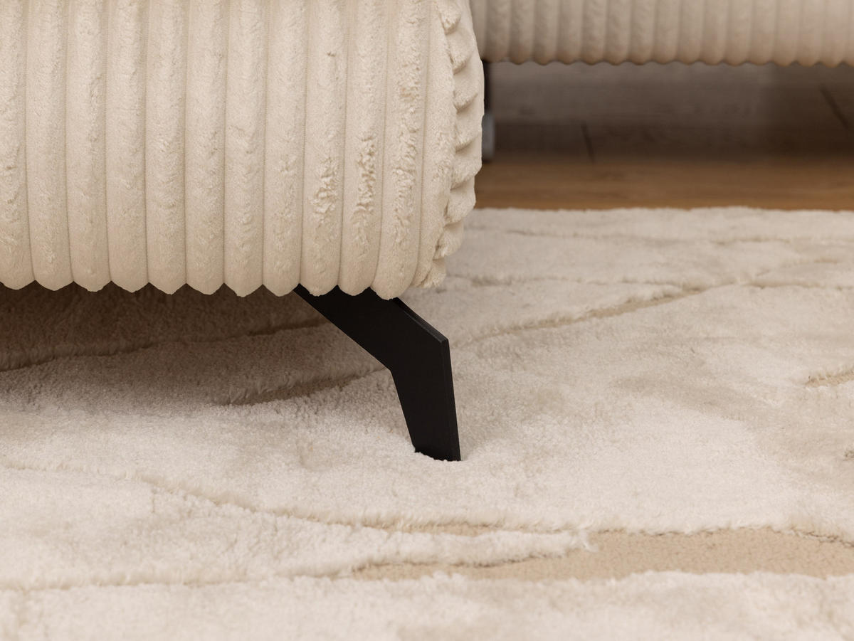 ECKSOFA mit Schlaffunktion und Bettkasten Bonnie aus Hellbeige Cord-Stoff mit verstellbaren Kopfstützen und Armlehne - Ottomane links - Beige/Schwarz, Holz/Textil (275/210cm) - S-Style Möbel