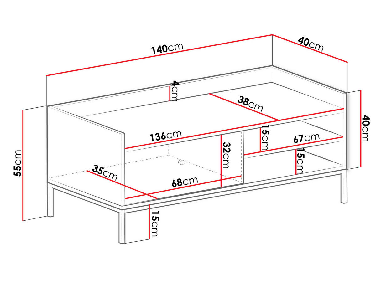 TV-LOWBOARD Tokirot 1K - Schwarz/Weiß, Holzwerkstoff/Kunststoff (140/55/40cm) - MIRJAN24