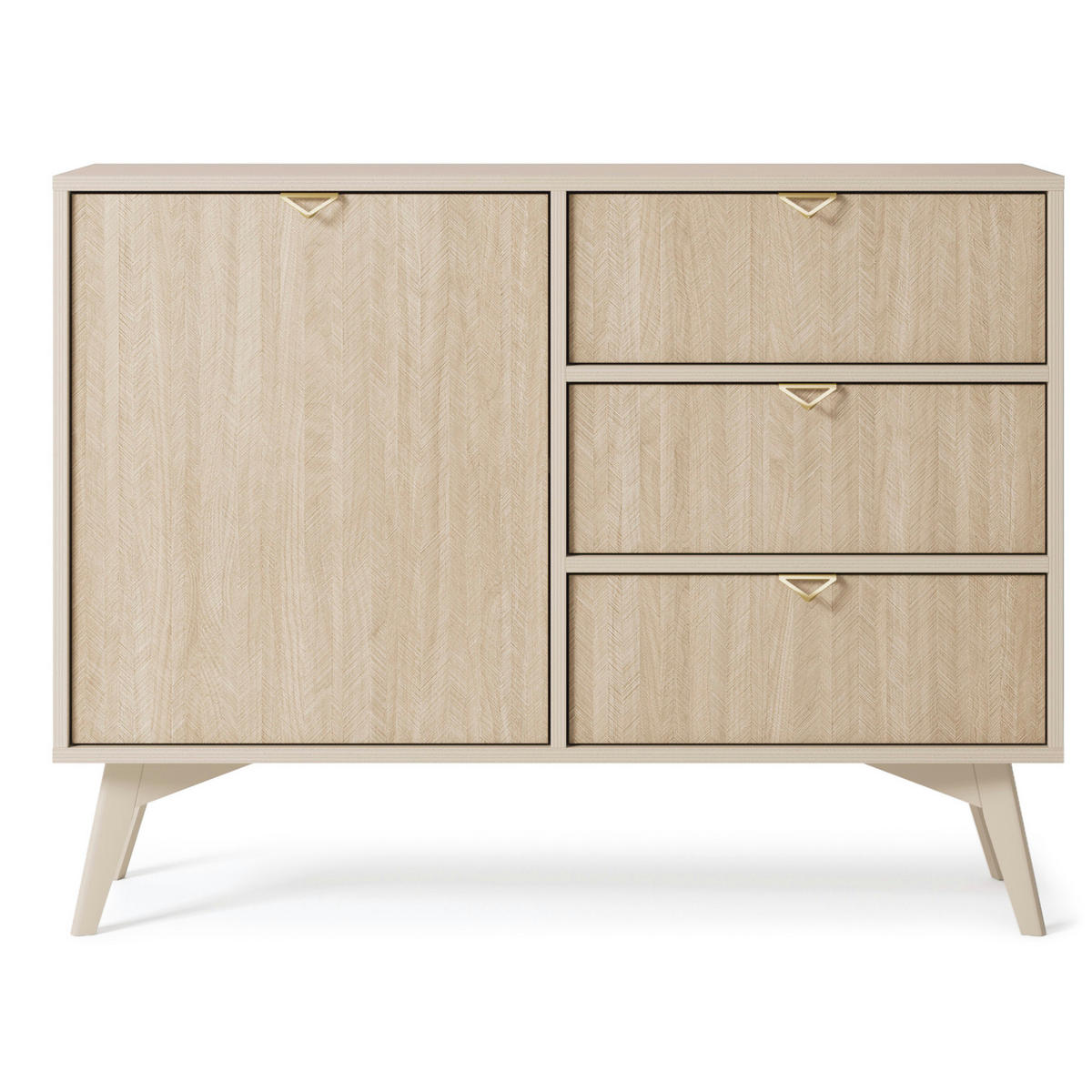 SIDEBOARD TOFINO KOM1-3S Holzbeine Beige Fischgrätenmuster - Eichefarben/Beige, Holz/Holzwerkstoff (106/80/38cm) - Komodee