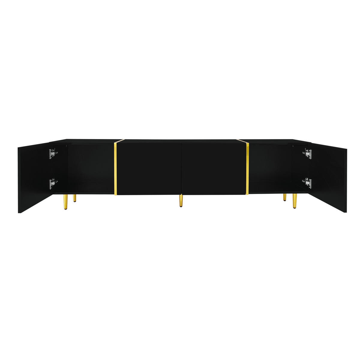 TV ormarić 170/35/46 cm crni od MDF-a s visokim sjajem i 4 vrata - crna, drvni materijal (170/46/35cm) - OKWISH