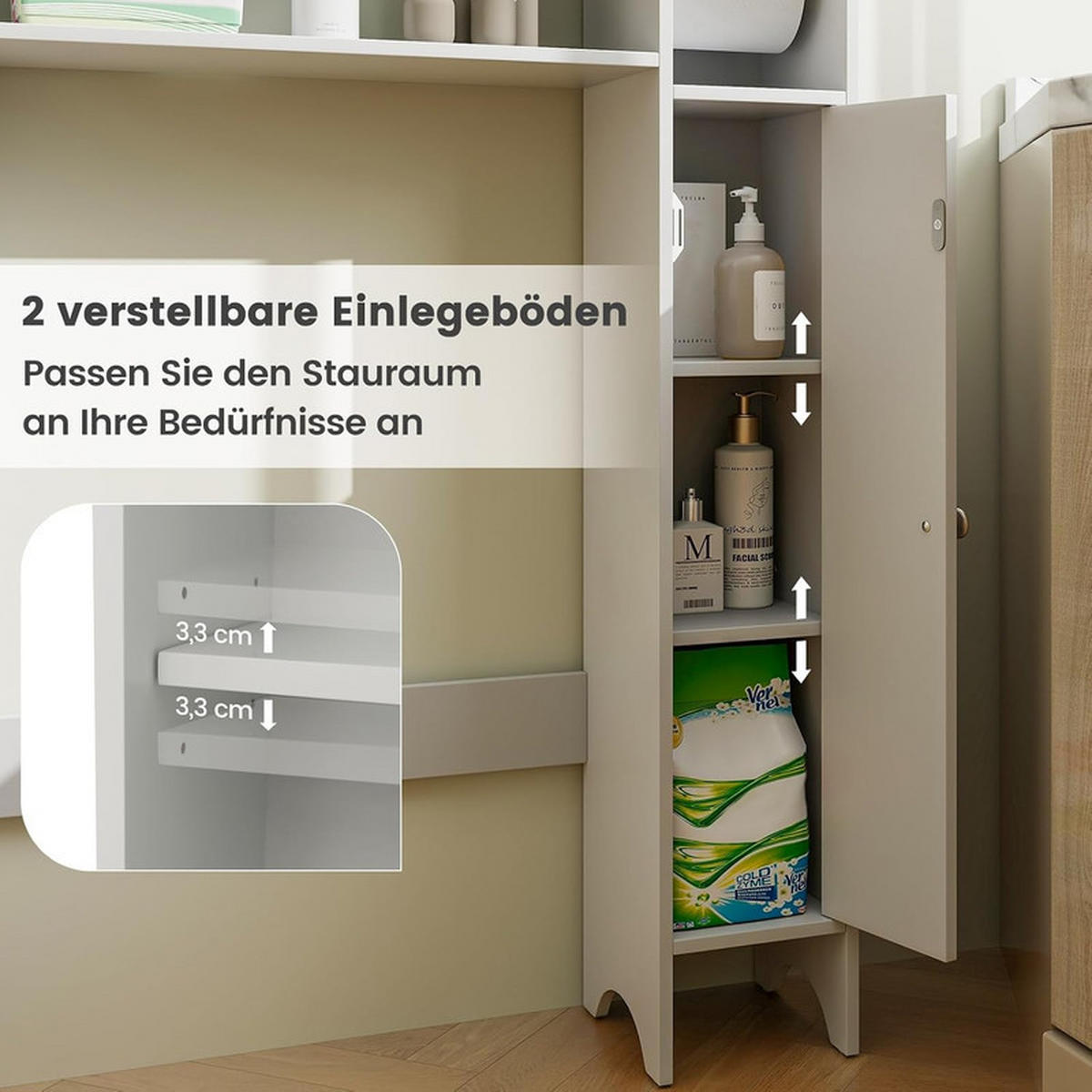 TOILETTENSCHRANK aus Holz weiß - Weiß, Holzwerkstoff (75.5/110/20cm) - COSTWAY