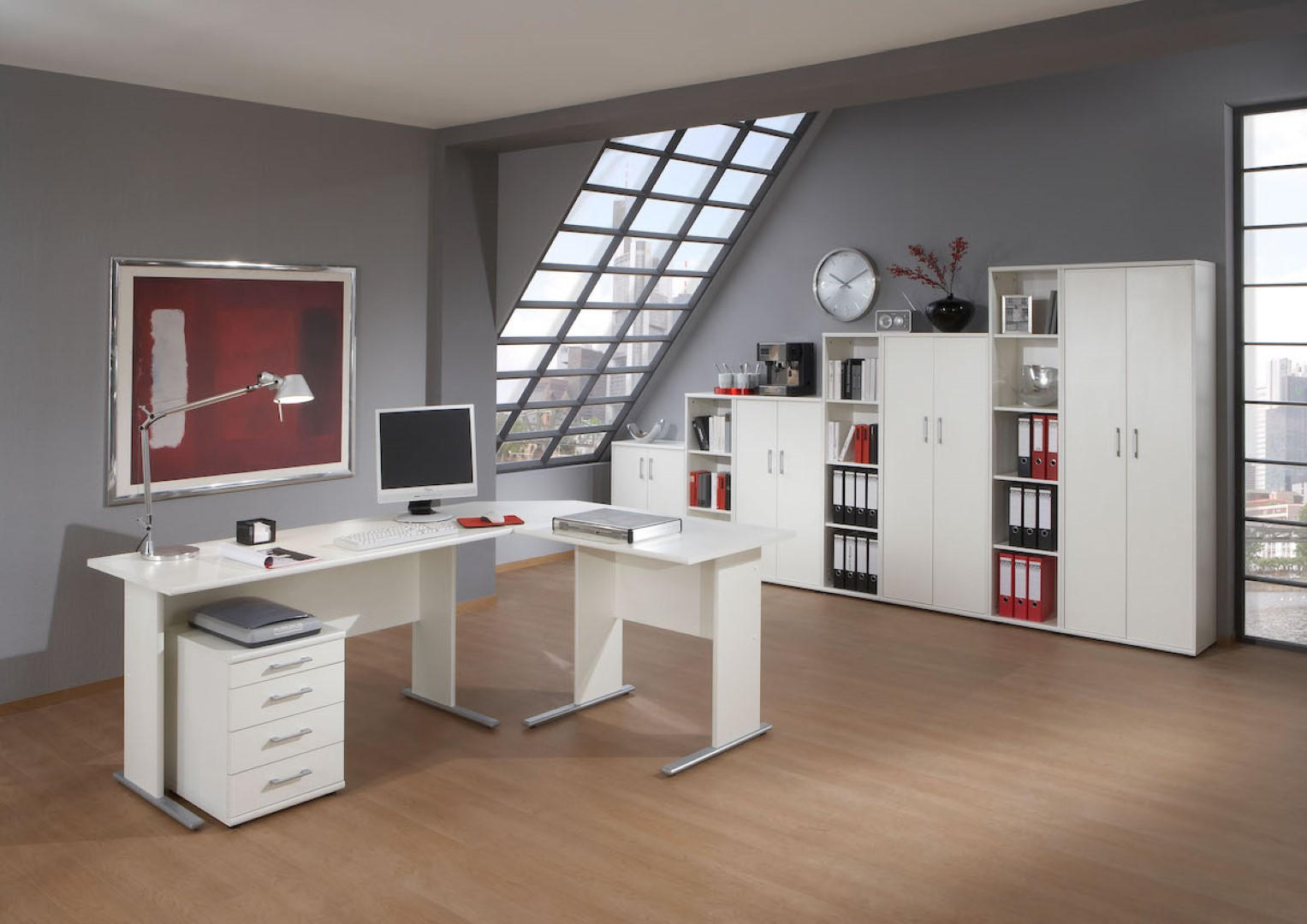 AKTENSCHRANK Tiger XL 182x65x34 cm 5 Fächern & 2 Flügeltüren Weiß - Weiß, Holz (65/182/34cm) - PROREGAL