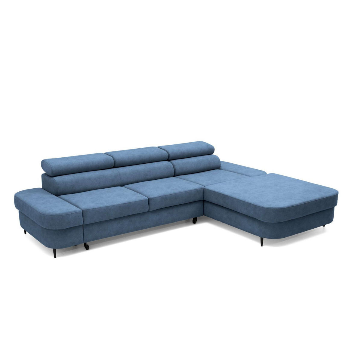 ECKSOFA JAZZ L Rechts mit Schlaffunktion 127x216 Velours Blau - Blau/Schwarz, Holz/Textil (237/285cm) - Muffo