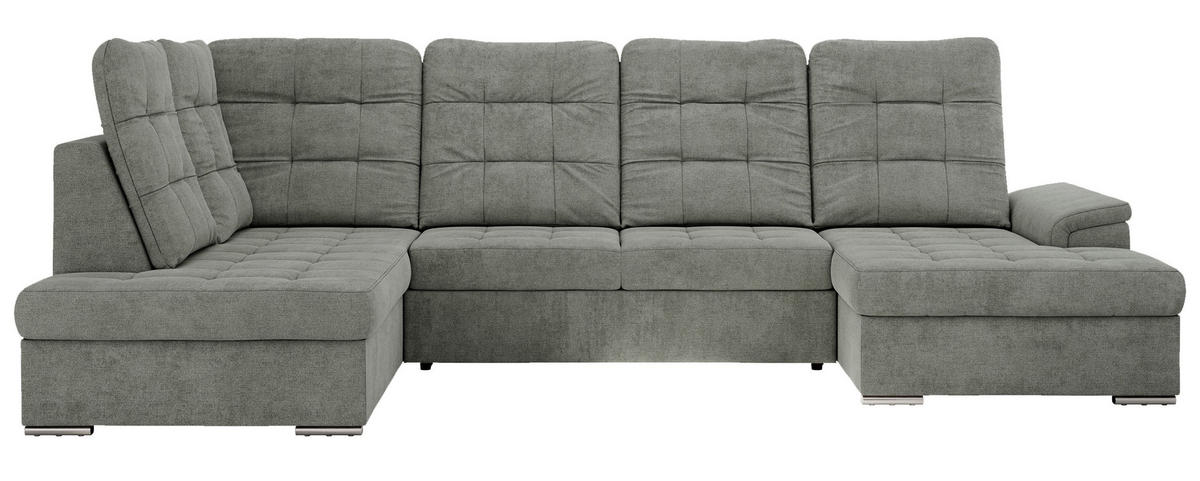 WOHNLANDSCHAFT MADRITO U - Grau Struktur - Links - Silberfarben/Grau, Textil/Metall (204/89/323cm) - MKS