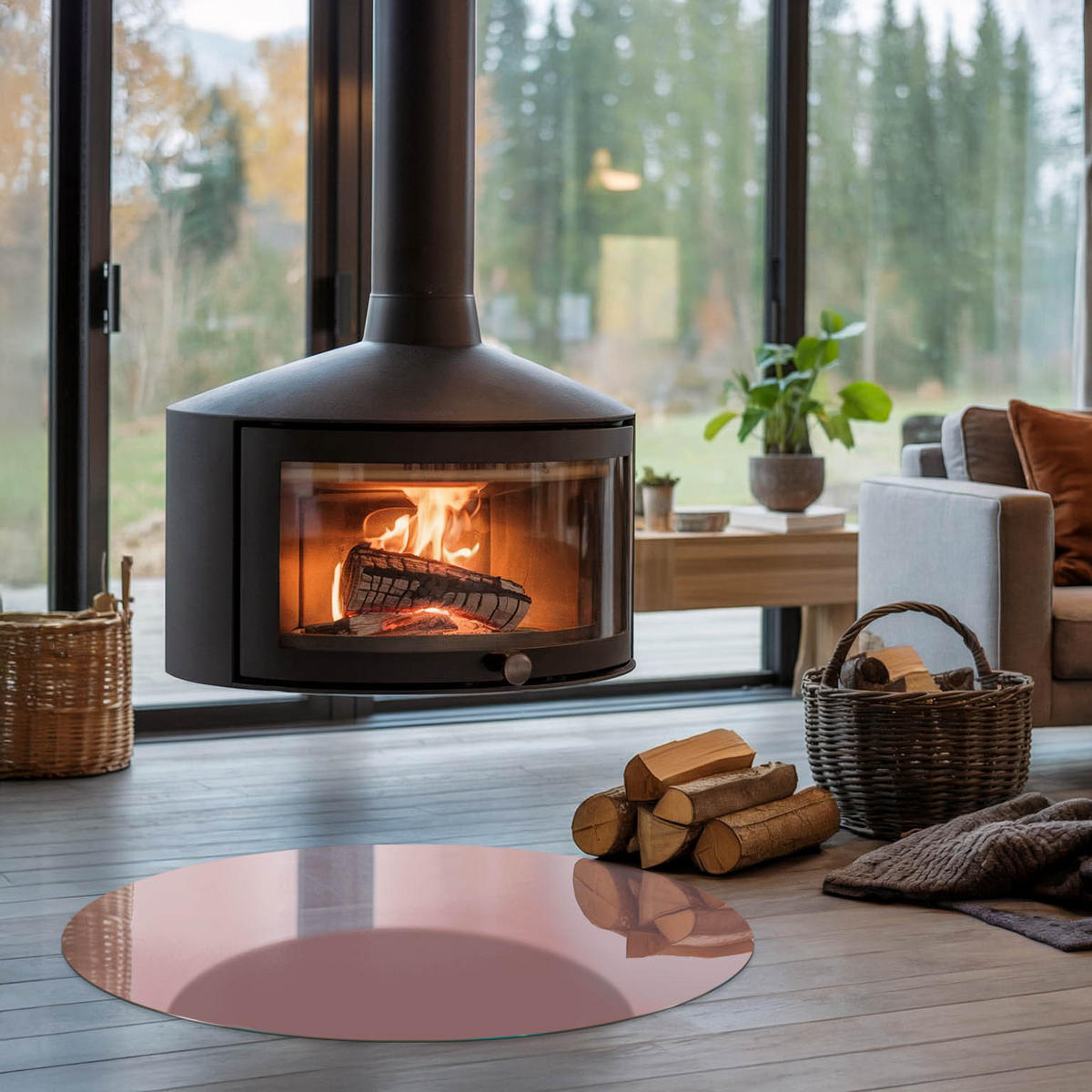 GLASPLATTE für Kamin Ø 90 cm - Pink, Glas (90/90/0.4cm) - TULUP