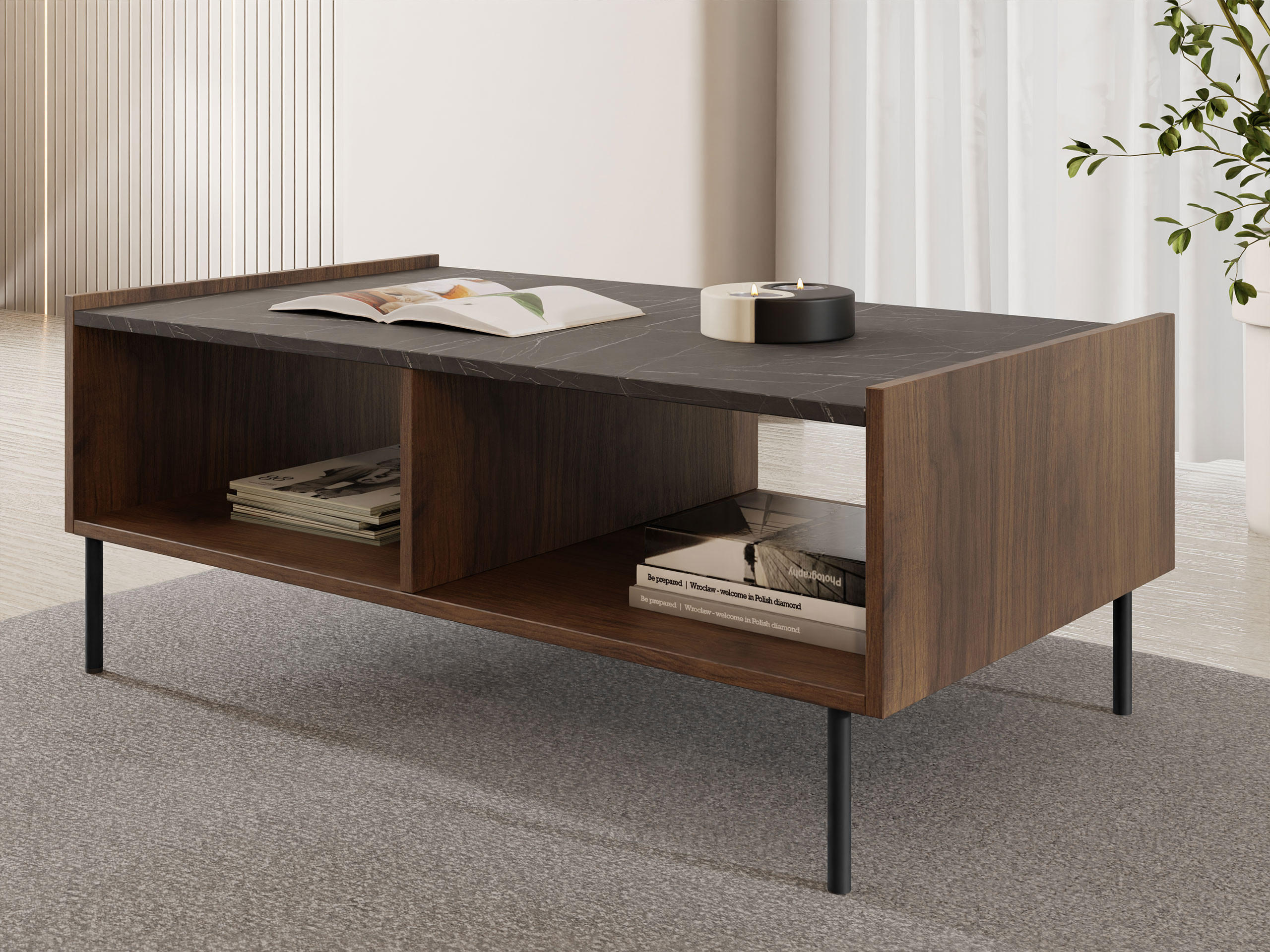 COUCHTISCH Tewos L97 - Nussbaumfarben/Schwarz, Holzwerkstoff/Metall (60/97/39cm) - MIRJAN24