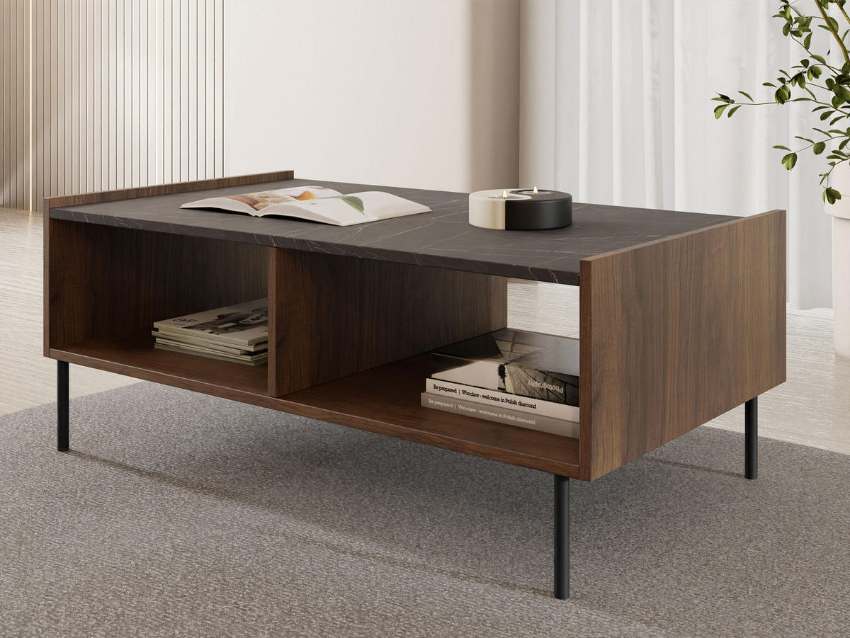 COUCHTISCH Tewos L97 - Nussbaumfarben/Schwarz, Holzwerkstoff/Metall (60/97/39cm) - MIRJAN24