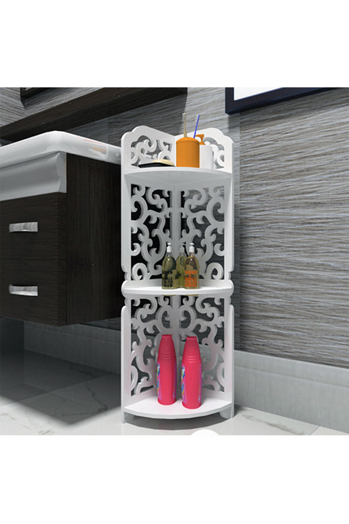ECKREGAL 3-Stufiges aus MDF-Platten in Weiß mit dekorativen Schnitzmustern Modernes Design Vielseitig einsetzbar 21 x 21 x 80 cm - Weiß, Kunststoff (21/80/21cm) - Livingandhome