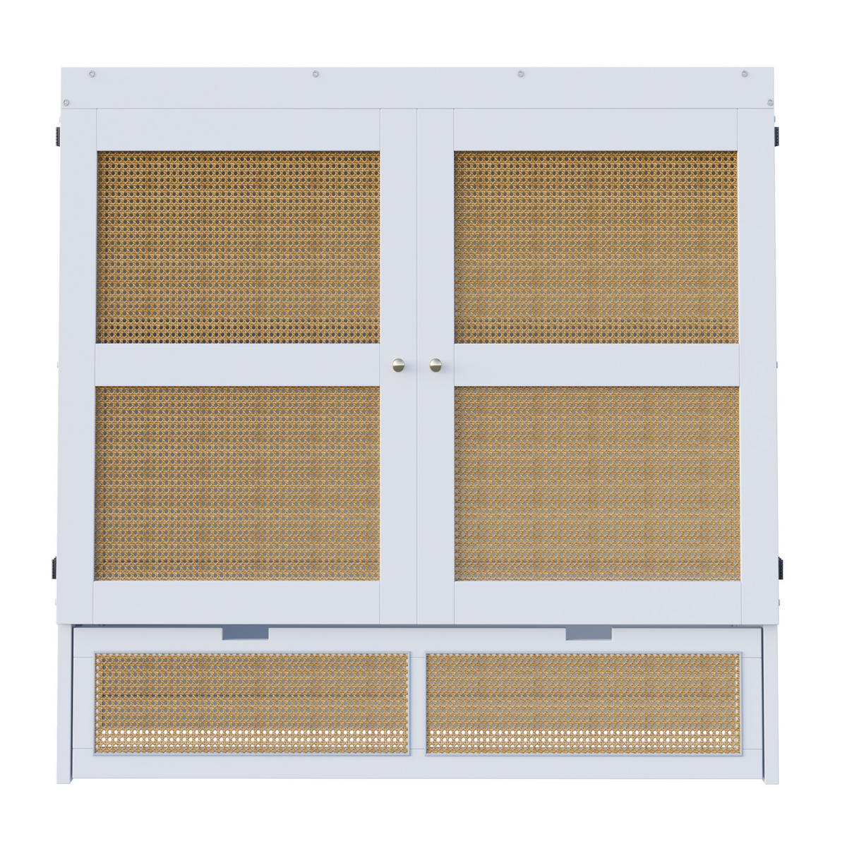 MULTIFUNKTIONSBETT 140/200 cm Weiß Rattan-Design mit Stauraumschubladen aus Holz - Weiß, Holzwerkstoff (140/200cm) - OKWISH