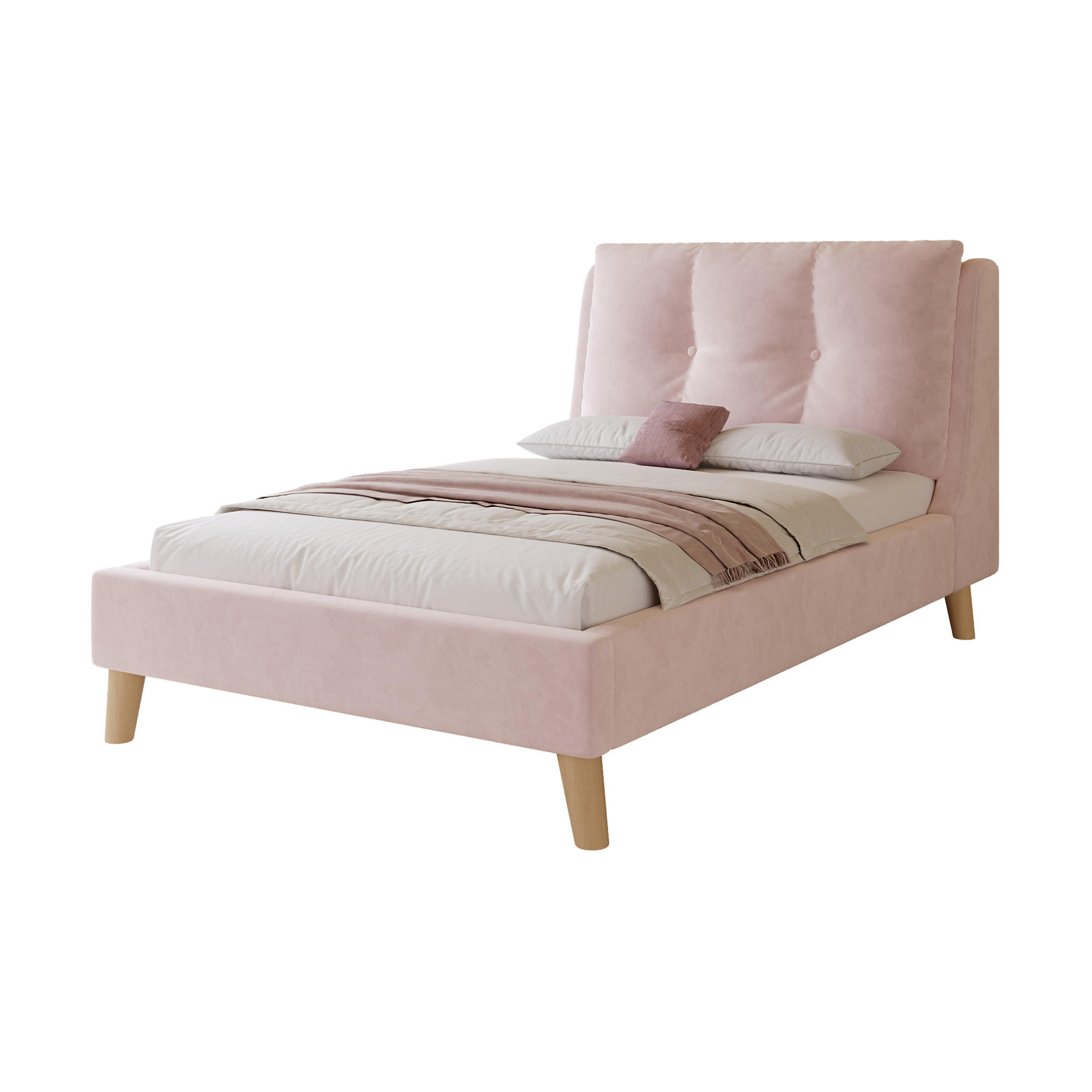 KINDERBETT 90/200 cm mit Lattenrost, höhenverstellbarem gepolstertem Kopfteil und Massivholzbeinen aus Samt, Rosa - Rosa, Textil (90/200cm) - Redom
