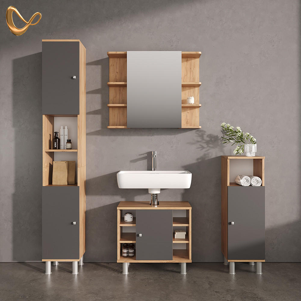 BADMÖBEL-SET Fucino Eiche 4 Teile - Eichefarben/Anthrazit, Holzwerkstoff (79/64/21cm) - Livinity®