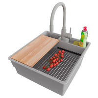 GRANITSPÜLE New York, 2-er set Grau 48/53 cm 1 Becken + Küchenarmatur 38/14 cm + Ablauf-Set + Küchenzubehörset ab 50er Unterschrank - Chromfarben/Beige, Kunststoff (48/20/53cm) - Primagran