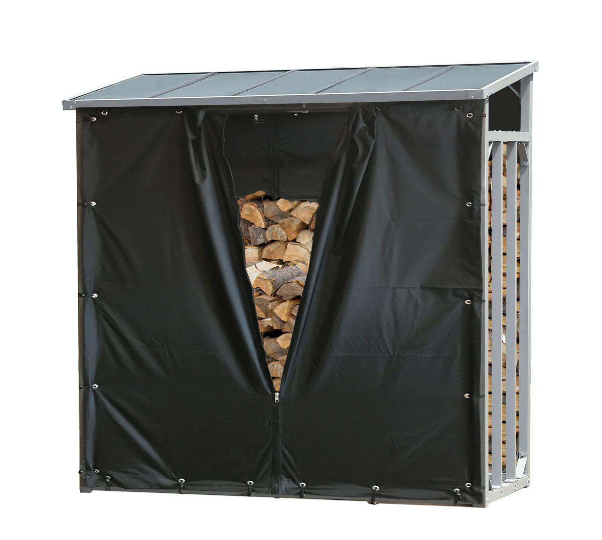 KAMINHOLZREGAL Außen 185x70x185 cm Aluminium Grau mit Wetterschutz 2,3 m³ / 3,5 SRM - Schwarz/Grau, Metall (185/185/70cm) - QUICK STAR