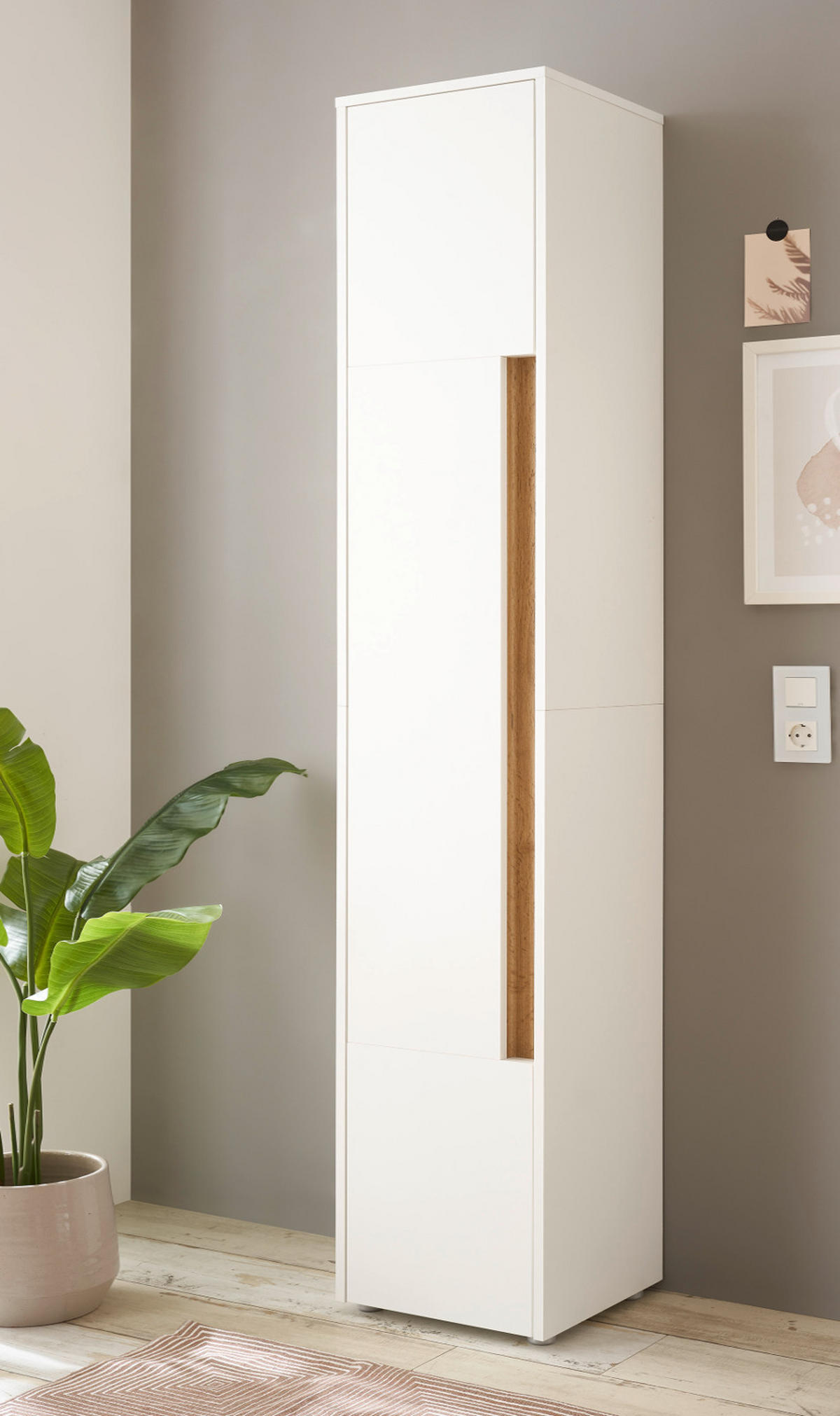 BAD-HOCHSCHRANK weiß, Wotan Eiche, Badschrank 34 x 200 cm - Silberfarben/Eiche Wotan, Holz/Holzwerkstoff (34/199/34cm) - Furn.Design